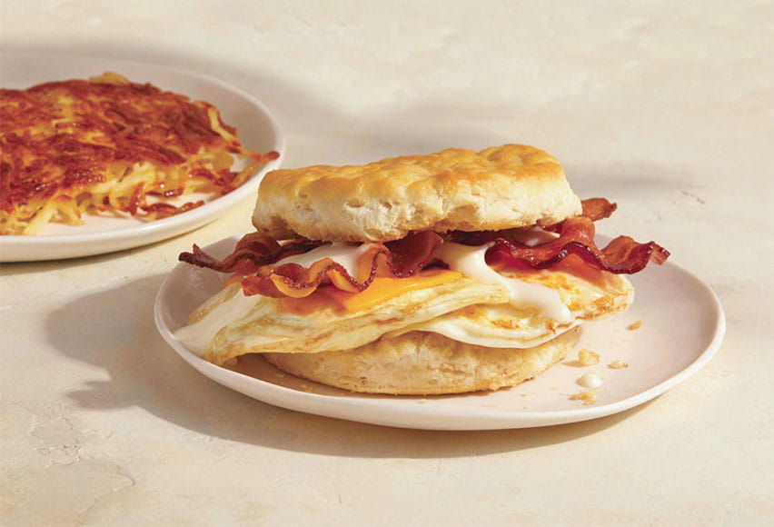 IHOP's hearty breakfast biscuit sandwich with bacon, egg, and cheese